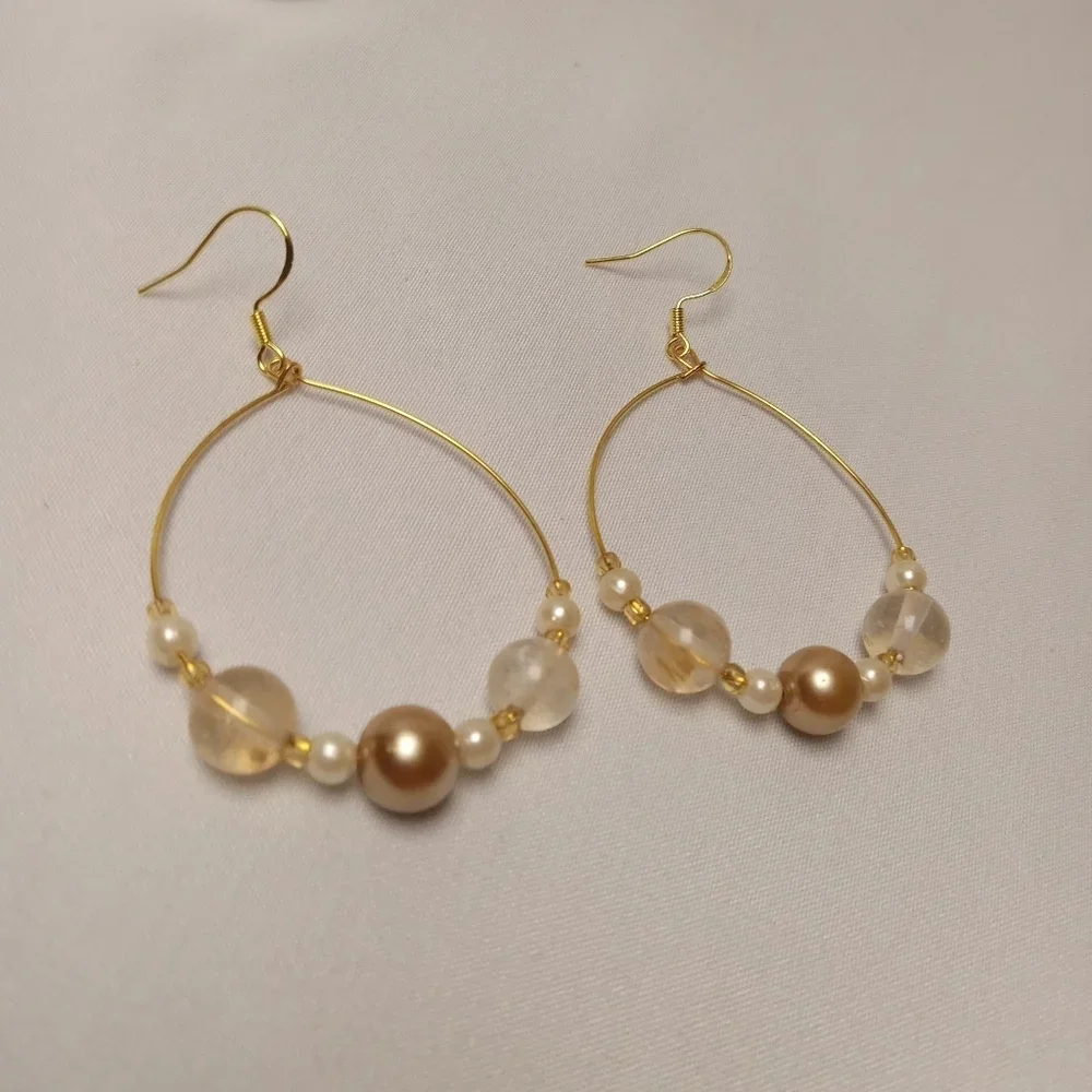 Hand Crafted Gold-Toned Beaded Hoop Earrings - Picture 3 of 7